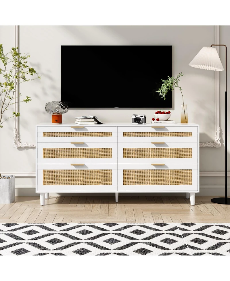 Streamdale 6-Drawer Rattan Dresser with Metal Handle