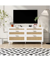 Streamdale 6-Drawer Rattan Dresser with Metal Handle