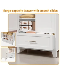 Streamdale Furniture 60" Metal Wardrobe Cabinet with Drawer, Hanging Rod & Shelf (White)