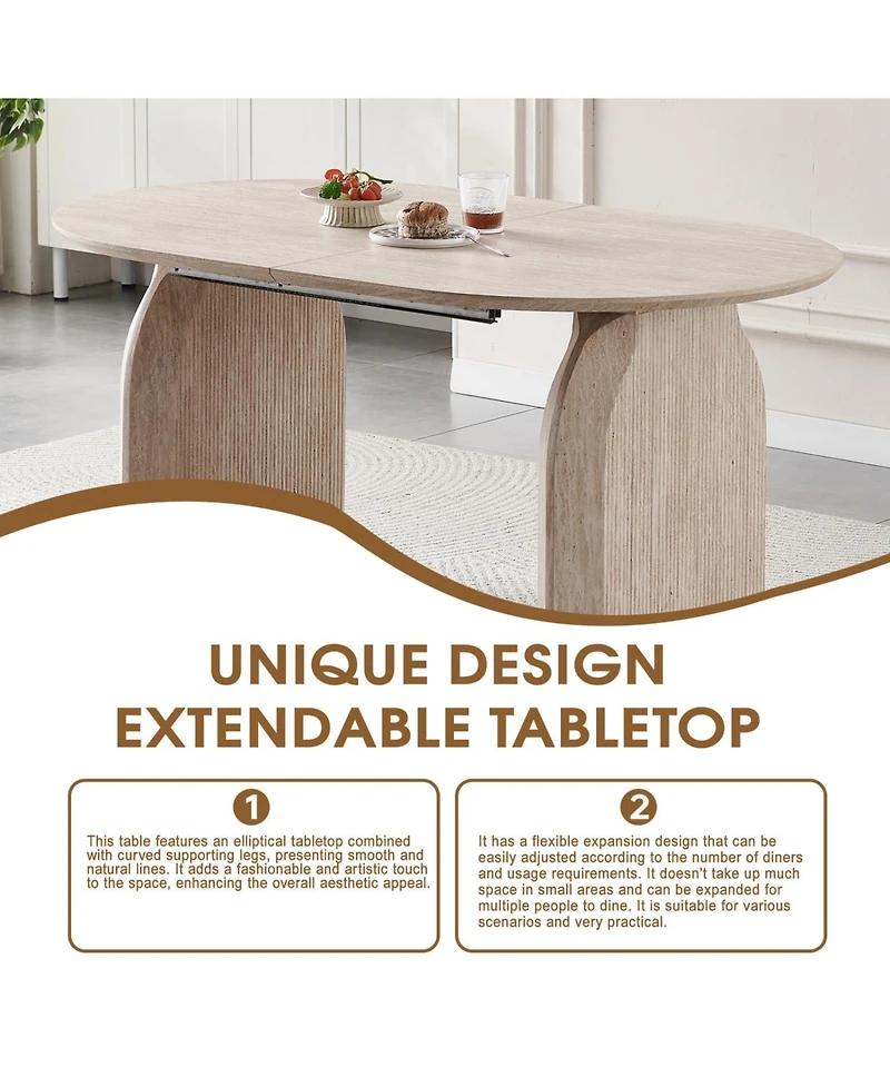 Streamdale Furniture Streamdale Wood Extendable Dining Table, Oval Kitchen Table with Dual-Pillar Design