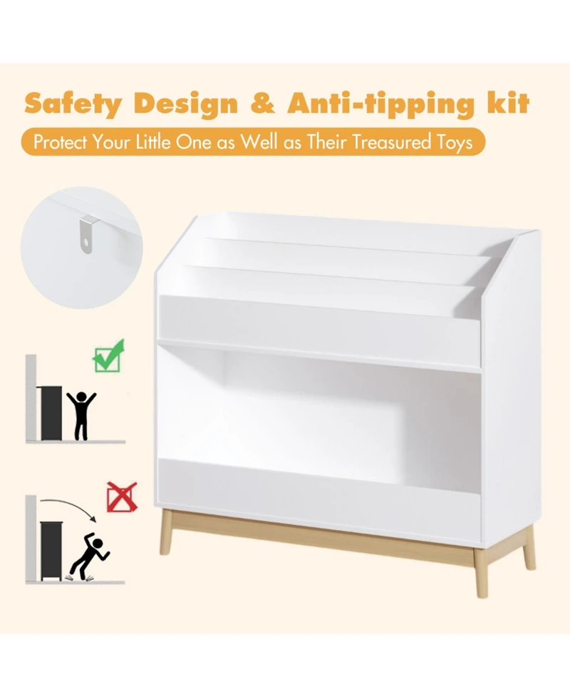 Streamdale Furniture Toddler Book Display Shelf, Wooden Kids Bookcase, White