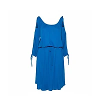 Pre-Owned Roberto Cavalli Women's Blue Jersey Cold Shoulder Tassel Tie Detailed Belted Dress