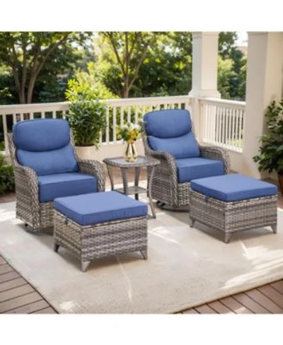 Gymojoy Crescent Swivel Glider All Weather Pe Wicker Patio Conversation Set With Olefin 6 In. Thick Cushions Ottoman 5 Piece