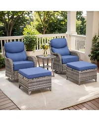 Gymojoy Crescent Swivel Glider All Weather Pe Wicker Patio Conversation Set With Olefin 6 In. Thick Cushions Ottoman 5 Piece