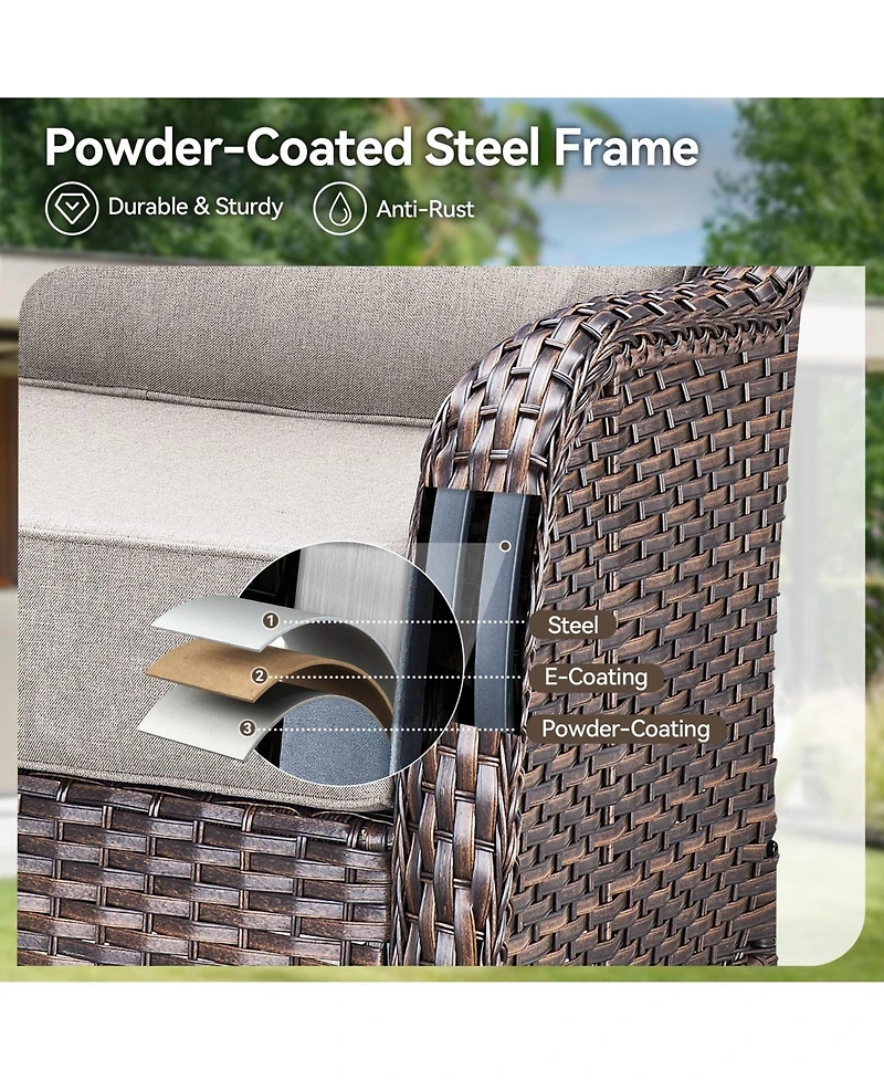 Gymojoy Crescent All-weather Pe Wicker Fire Pit Conversation Set with Olefin 6 In. Thick Cushions Patio Swivel Chairs Side Tables (7-Piece)