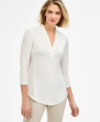 Jm Collection Women's 3/4 Sleeve V-Neck Knit Top, Created for Macy's
