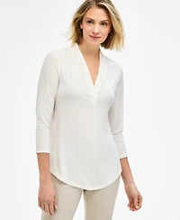 Jm Collection Women's 3/4 Sleeve V-Neck Knit Top, Created for Macy's