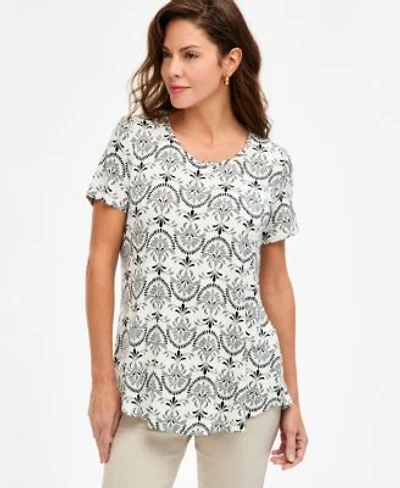 Jm Collection Womens Printed Scoop Neck Short Sleeve Top Macys Exclusive