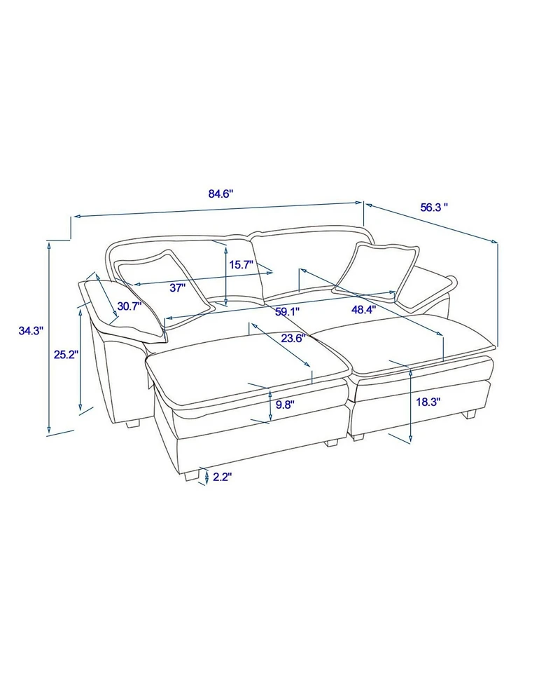 Streamdale Furniture + 2-Seat + Corduroy + With Pillows & Ottomans + Sofa