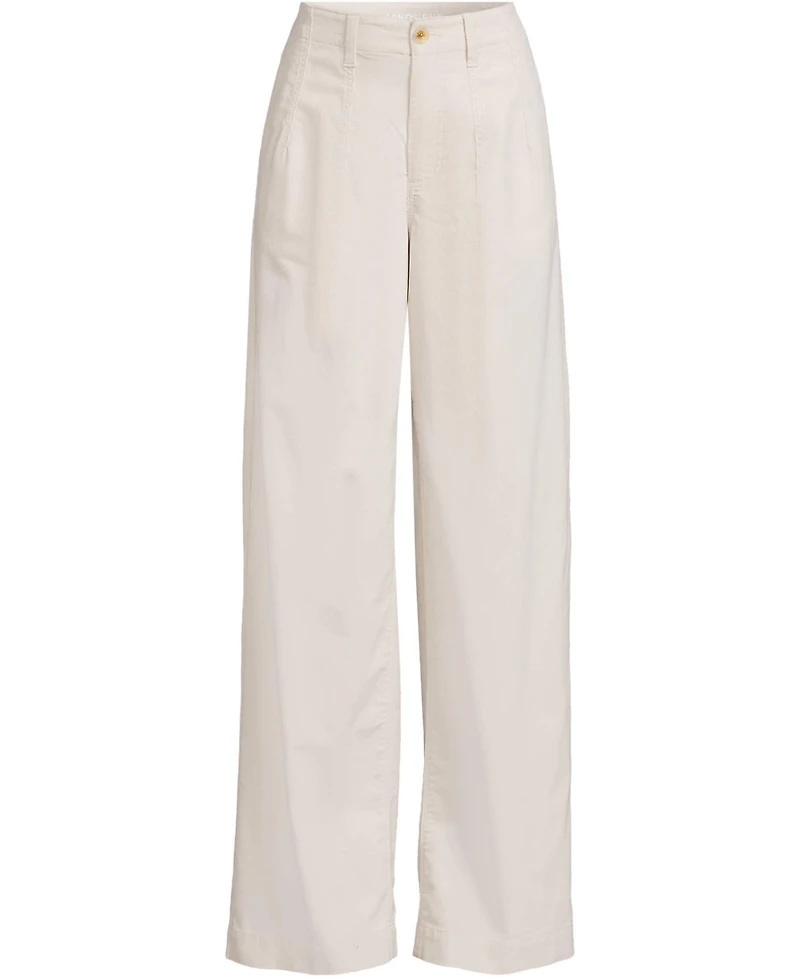 Lands' End Women's Corduroy High Rise Wide Leg Top Stitch Trousers