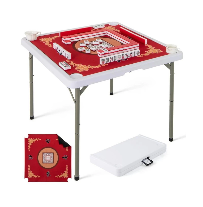 Hongge 35 Inch Folding Mahjong Table for 4 Players with Cup Holders