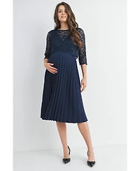 Hello Miz Maternity 3/4 Sleeve Lace Bodice Pleated Nursing Dress