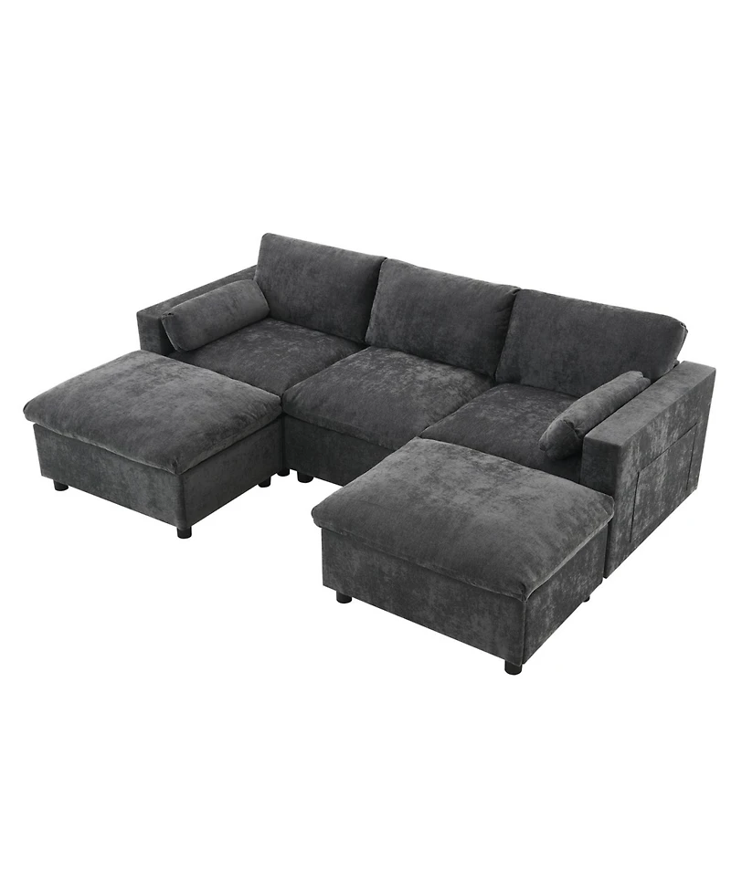 Streamdale Furniture Chenille Modular Sectional Sofa with Ottoman