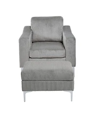 Streamdale Furniture Convertible Corduroy Sectional Sofa with Ottoman - Gray