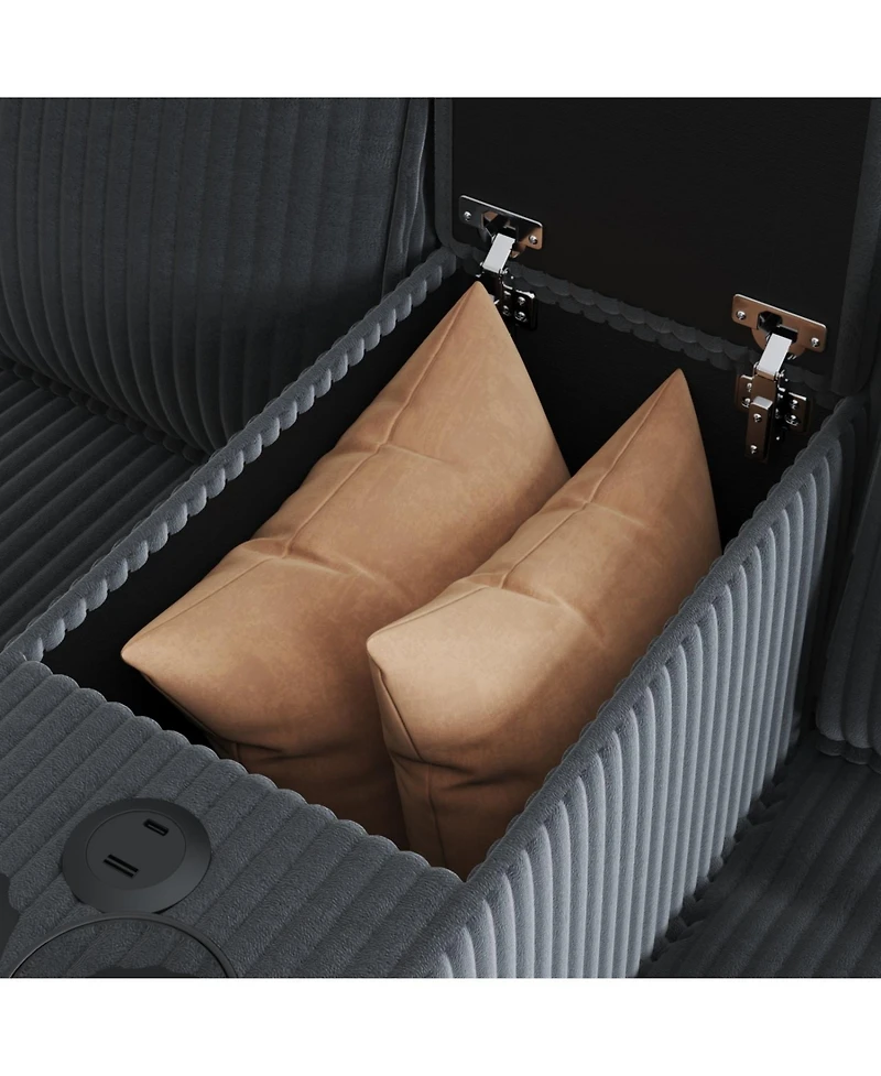 Streamdale Furniture L-Shaped Corduroy Sofa w/ Storage Usb & Console