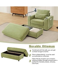 Streamdale Furniture Modern Green Armchair with Ottoman, Usb Ports & Cup Holders