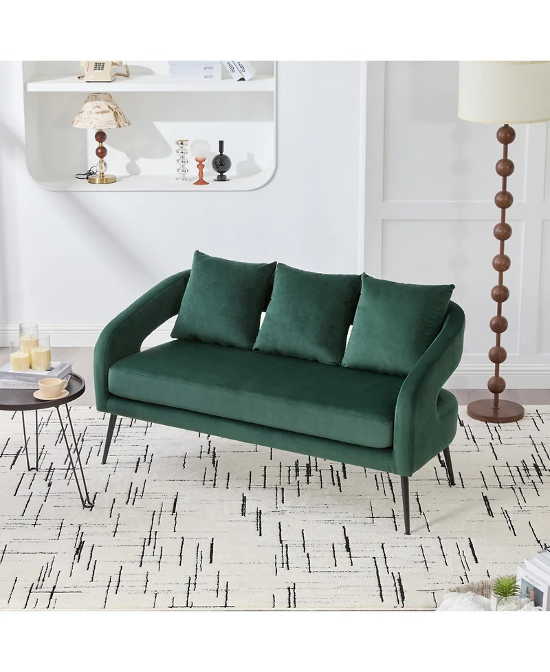 Streamdale Furniture Velvet Loveseat Settee with Pillows - Green