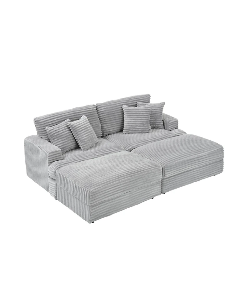 Streamdale Furniture + Sofa + Grey Corduroy + Storage Legs & 4 Pillows