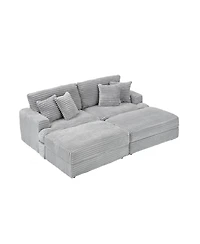 Streamdale Furniture + Sofa + Grey Corduroy + Storage Legs & 4 Pillows
