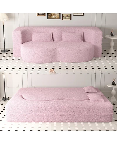 Streamdale Furniture Streamdale Pink Teddy Fabric Convertible Floor Sofa Bed