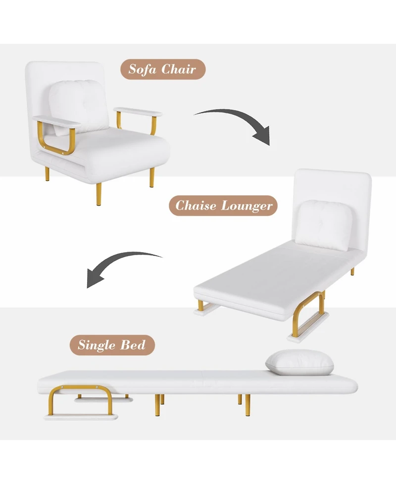Streamdale Furniture Folding Sofa Bed 3-in-1 Convertible Chair - Adjustable Backrest (White)