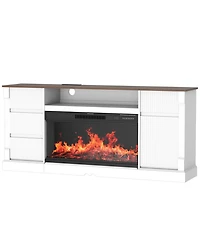 Streamdale Furniture Modern Glass Tv Stand w/ Fireplace, Led, Storage for 80" TVs