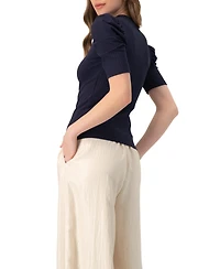 Ivonne Women's Puff Shoulder Ribbed-Knit T-shirt