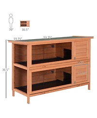 PawHut Wooden Bunny Cage w/ Dividers and Pull Out Trays for Outdoors,