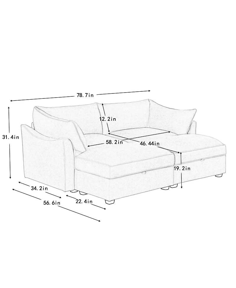 Streamdale Furniture 2-Seater Sofa w/ Footrests & Storage - Chenille Gray