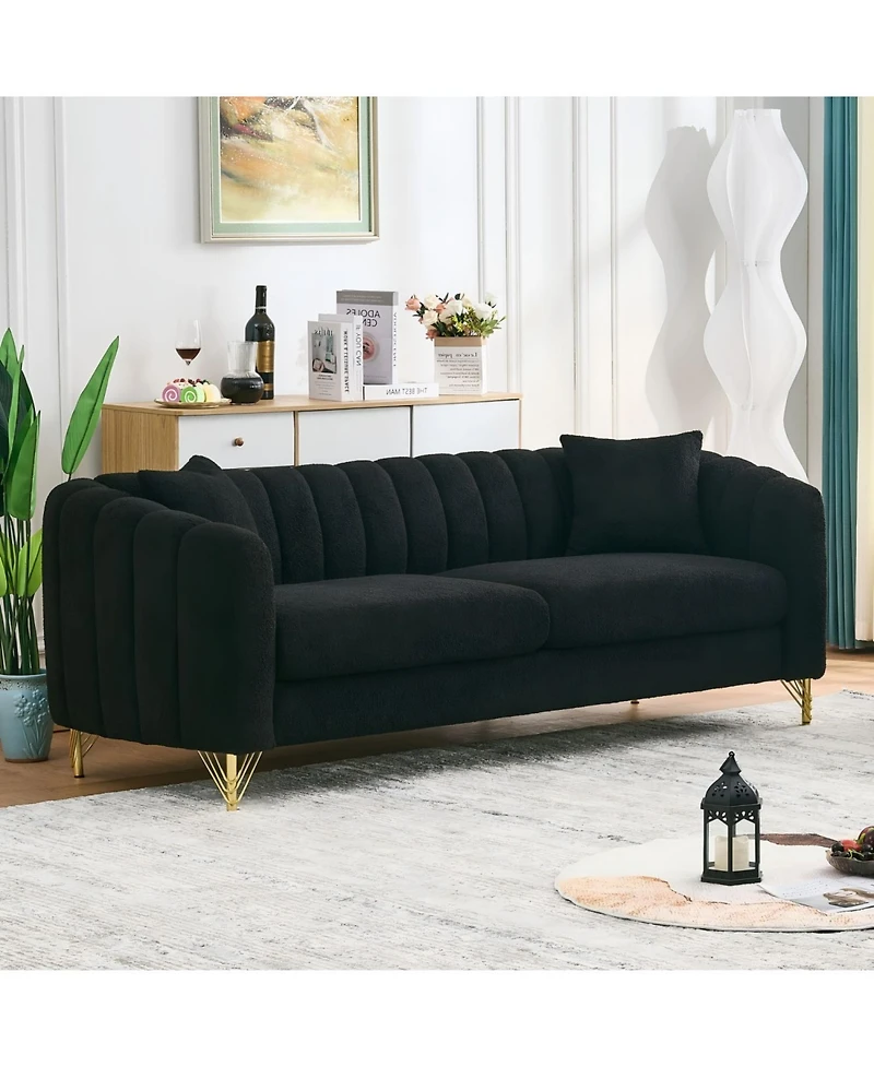 Streamdale Furniture 85" Chenille Sofa, 3 Seater Deep Couch, Tufted, Gold Legs