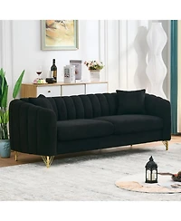 Streamdale Furniture 85" Chenille Sofa, 3 Seater Deep Couch, Tufted, Gold Legs