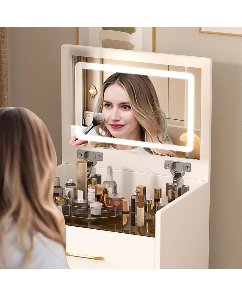 Streamdale Furniture Streamdale 3-in-1 Vanity Desk with Mirror & Glass Top