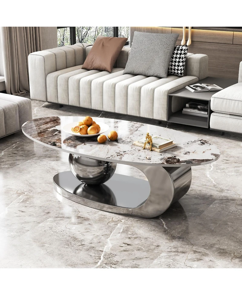 Streamdale Furniture Faux Marble Oval Coffee Table