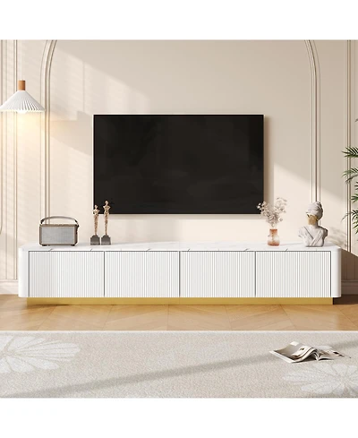 Streamdale Furniture Luxury Fluted Tv Stand - Faux Marble Top, 4 Drawers, Gold Base, White