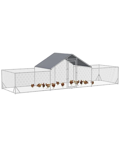 PawHut Chicken Run for 12-14 Chickens with Cover for Outdoor, Backyard