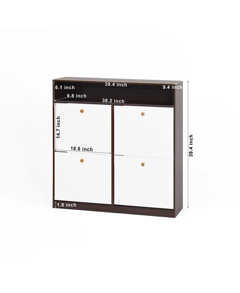 Clihome Shoe Storage Cabinet with 4 Flip Drawers , Rack Organizer wooden handle for Entryway, Hallway