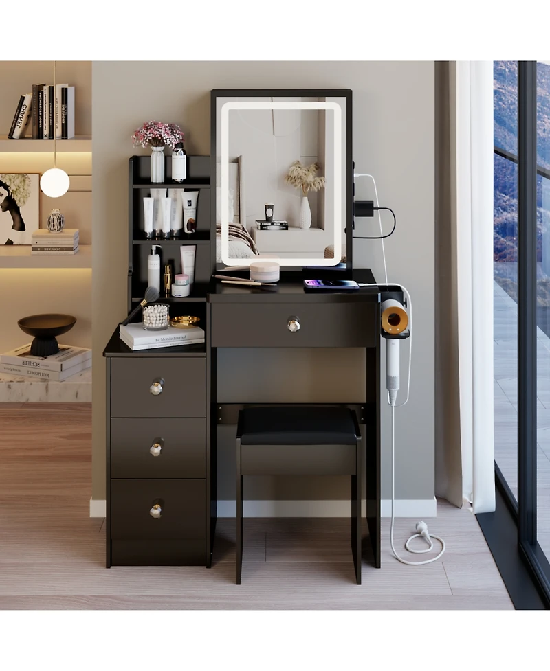 Streamdale Furniture Led Mirror Vanity Table with Stool & Power