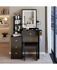 Streamdale Furniture Led Mirror Vanity Table with Stool & Power