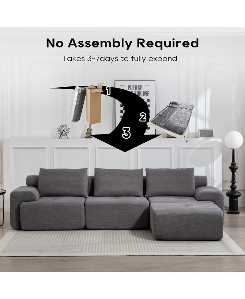 Streamdale Furniture L-Shaped Corduroy Sectional Sofa Bed - Memory Foam