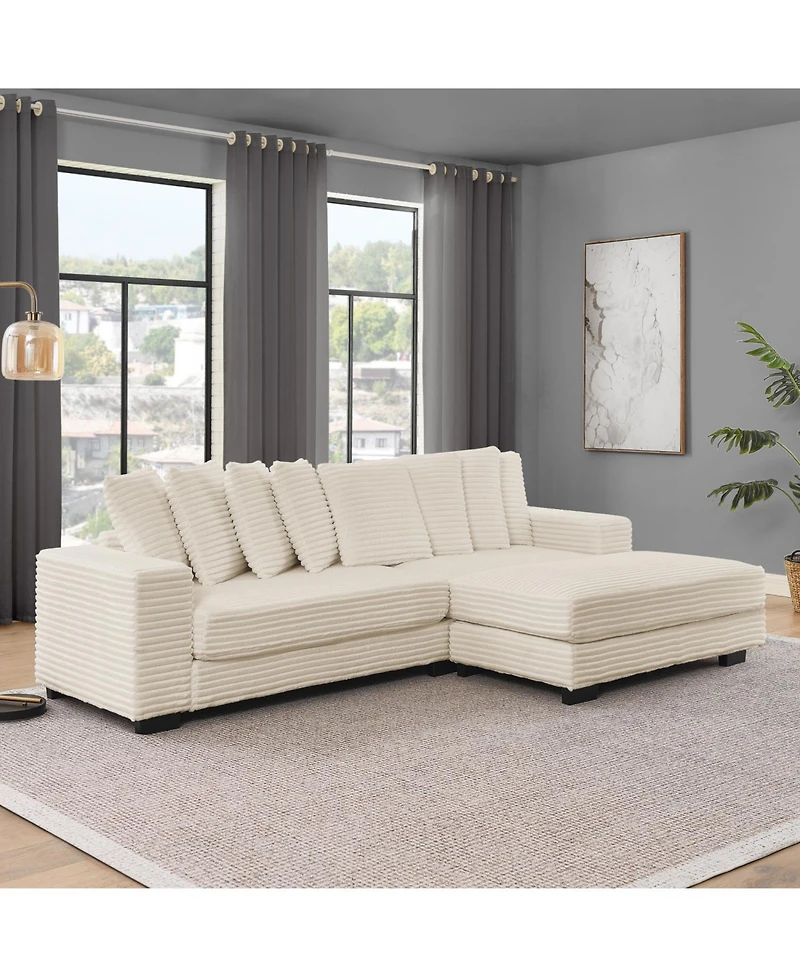 Streamdale Furniture Corduroy Tufted Sleeper Sectional Sofa, L-Shaped Modular Convertible