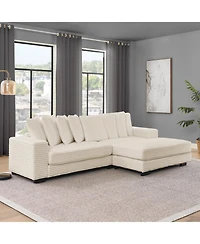 Streamdale Furniture Corduroy Tufted Sleeper Sectional Sofa, L-Shaped Modular Convertible