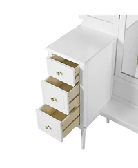 Streamdale Furniture Antique White Vanity Set with Triple Mirror & Stool