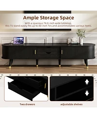 Streamdale Furniture Wooden Oval Tv Stand with Charging Station, Mid-Century Media Console, Black