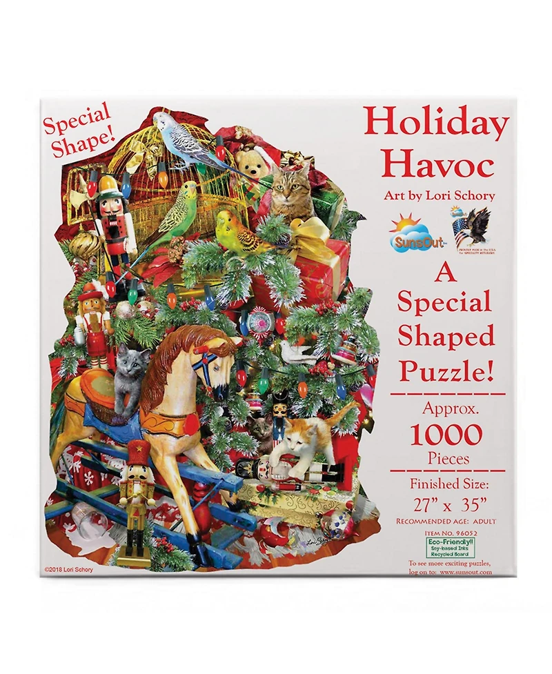 SunsOut Holiday Havoc 1000 piece Jigsaw Puzzle for Adults Special Shape Christmas