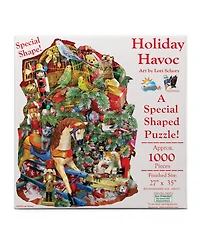 SunsOut Holiday Havoc 1000 piece Jigsaw Puzzle for Adults Special Shape Christmas