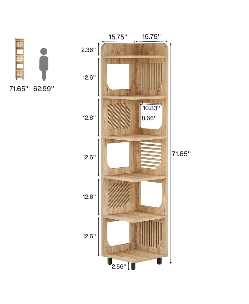 Tribesigns 6-Tier Corner Shelf Stand, 71-Inch Rustic Tall Bookshelf, Narrow Bookcase, Plant Stand Display Organizer