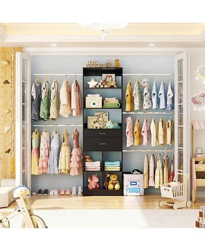 Aheaplus 4-8 Ft Walk-in Adjustable Closet Organizer System with 2 Drawers and 5 Rods