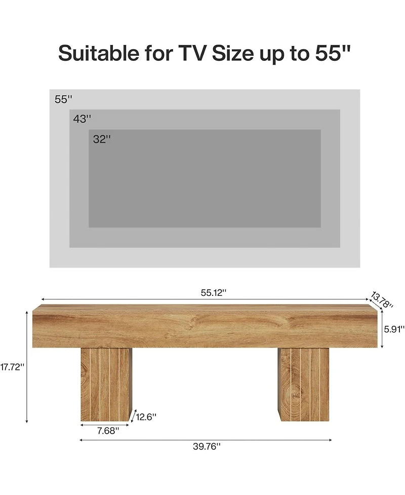 Tribesigns Tv Stand for Tvs up to 55 Inch, Farmhouse Entertainment Center, Light Wood Low TV Consoles