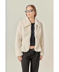 English Factory Women's Peplum Faux Fur Coat