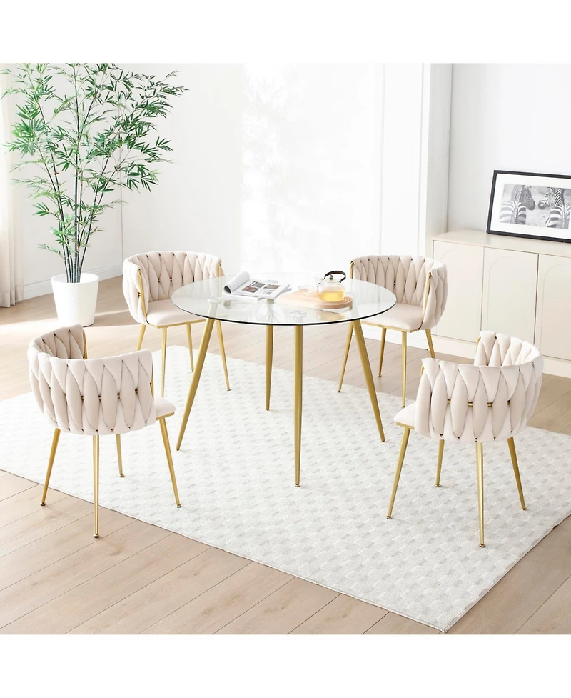 Streamdale Furniture Velvet Dining Chairs Set of 2 Golden Metal Legs